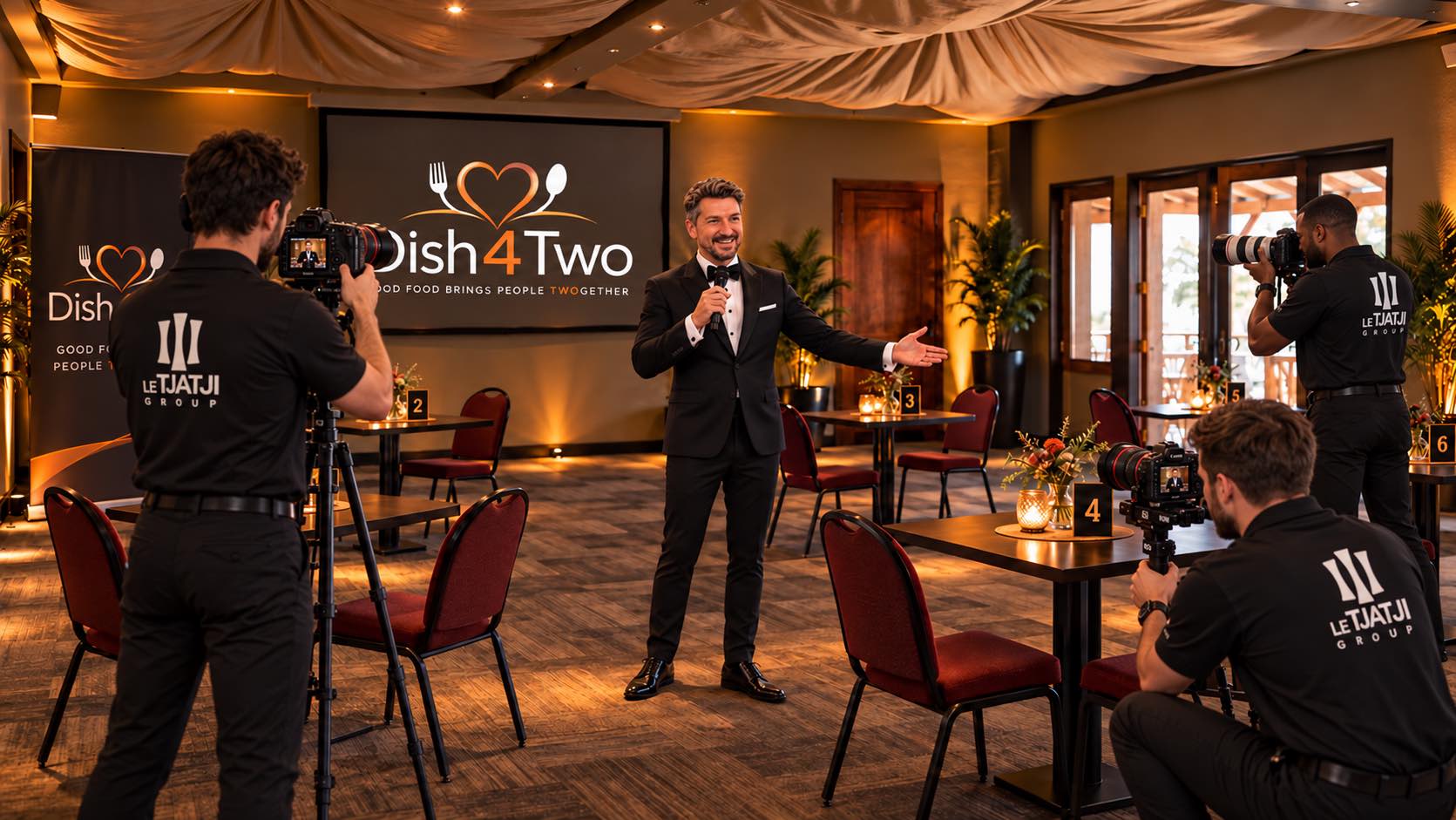 A Dish4Two host welcoming the room